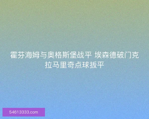 霍芬海姆与奥格斯堡战平 埃森德破门克拉马里奇点球扳平
