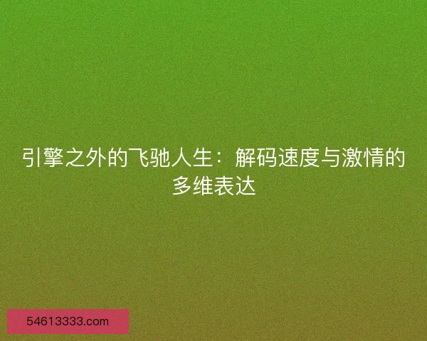 引擎之外的飞驰人生：解码速度与激情的多维表达